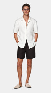 Light Grey Striped Linen Lyocell Short Sleeve Shirt