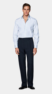 Mid Blue Striped Point Collar Shirt