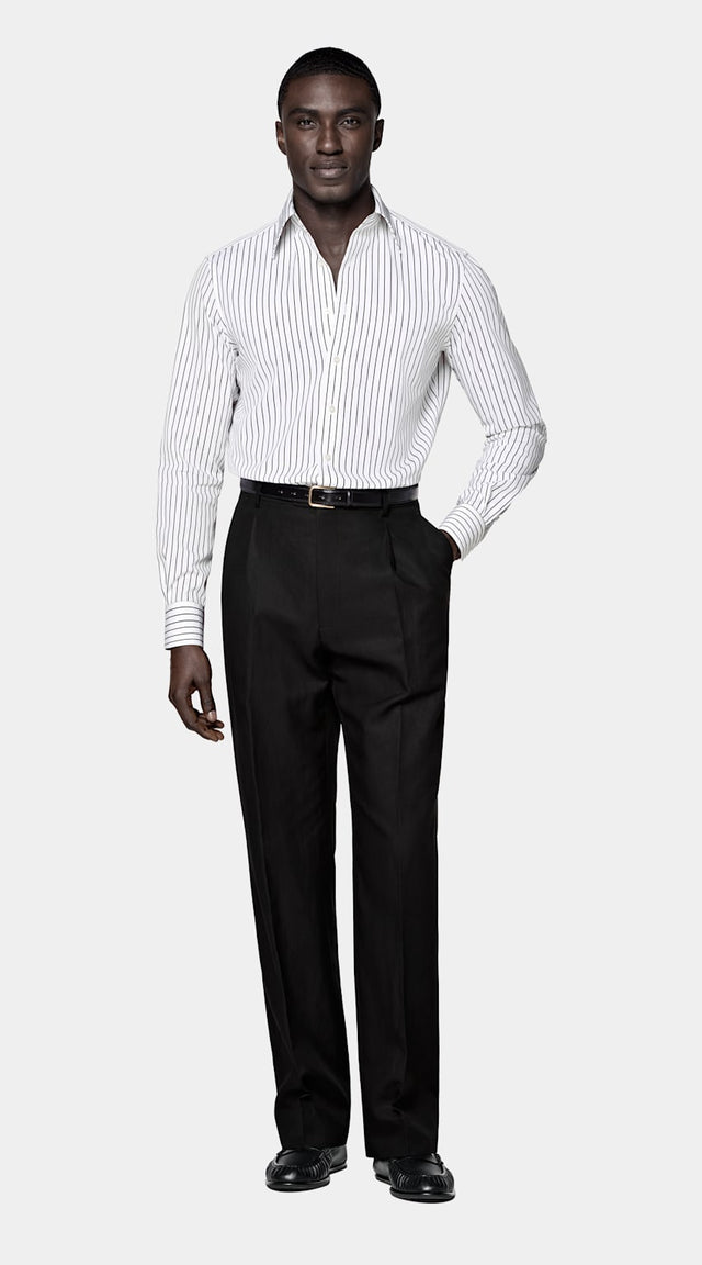 Black Striped Point Collar Shirt