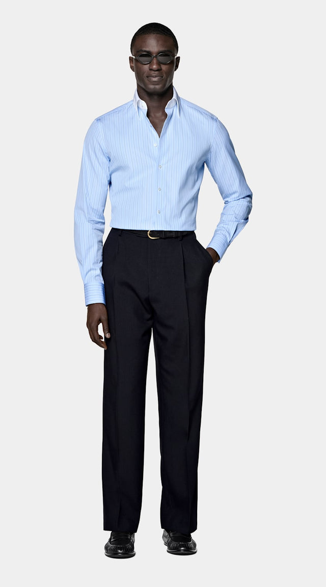Light Blue Striped Point Collar Shirt