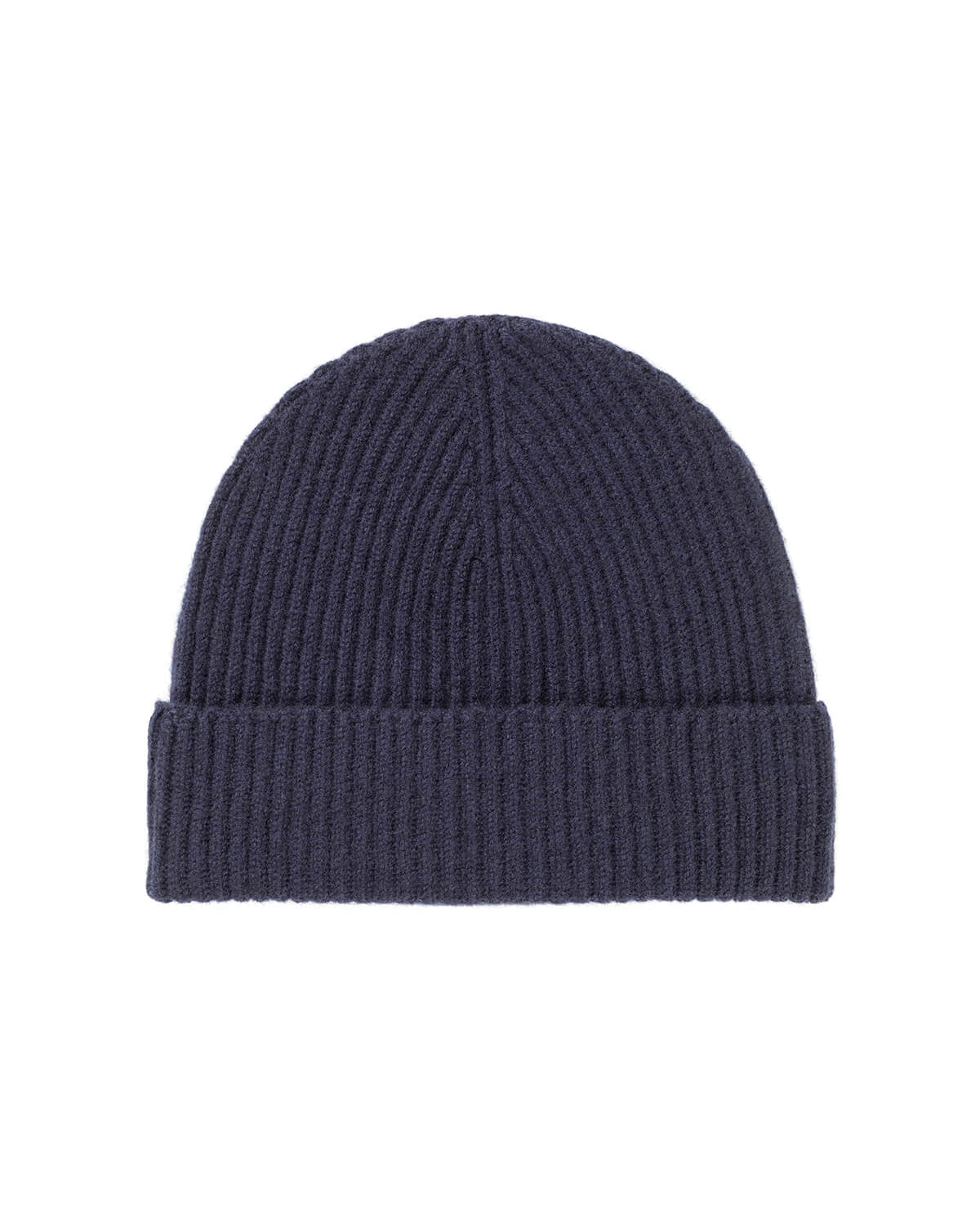Navy Ribbed Cashmere Beanie