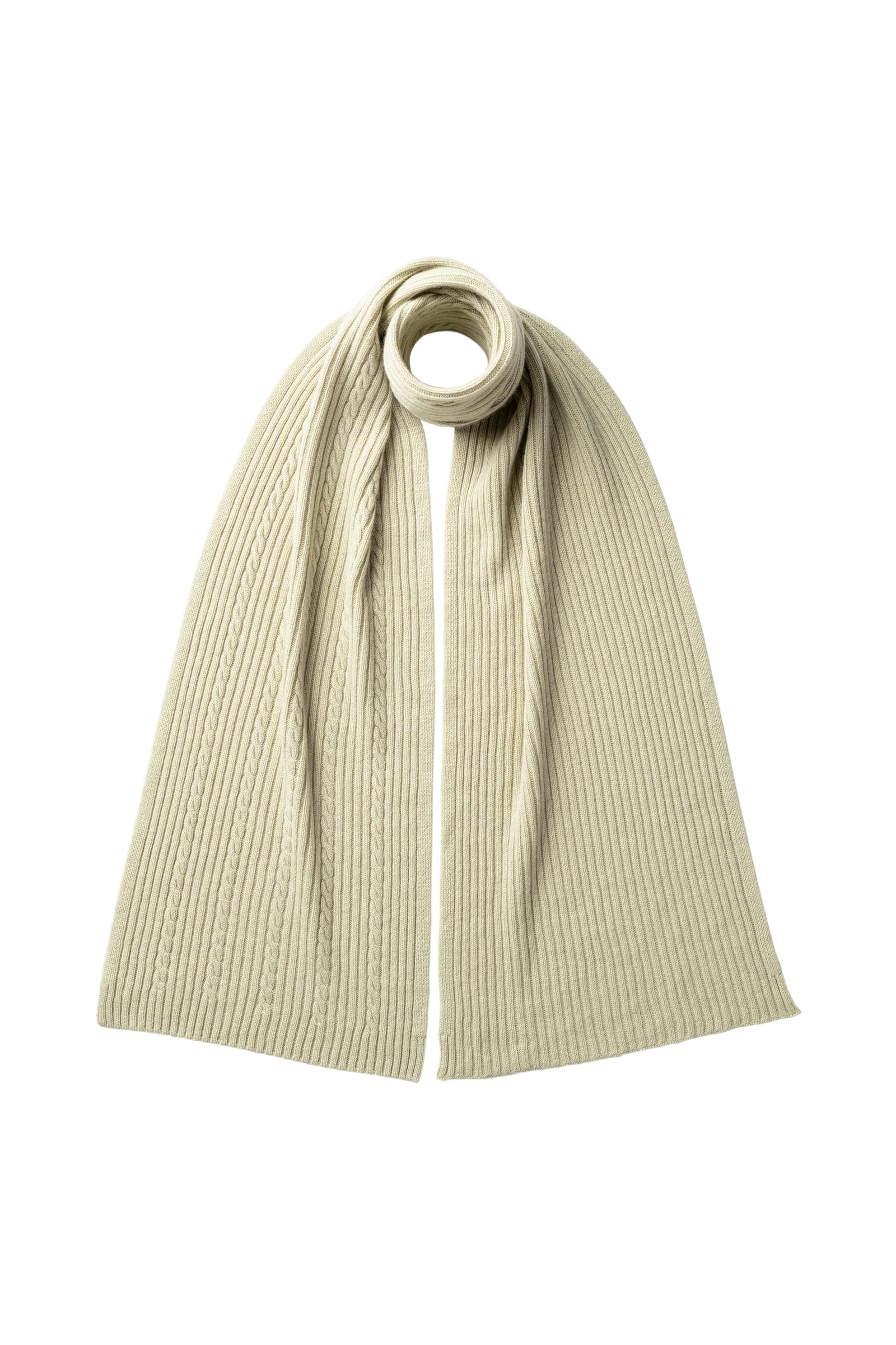 Cable Rib Light Green Cashmere Scarf