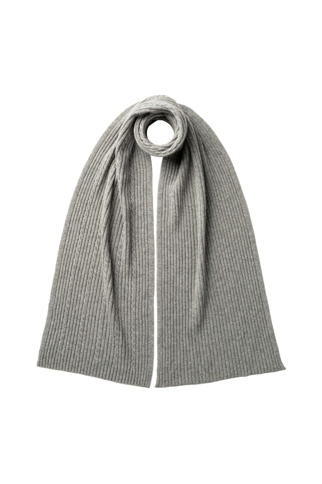 Cable & Rib Light Grey Cashmere Scarf
