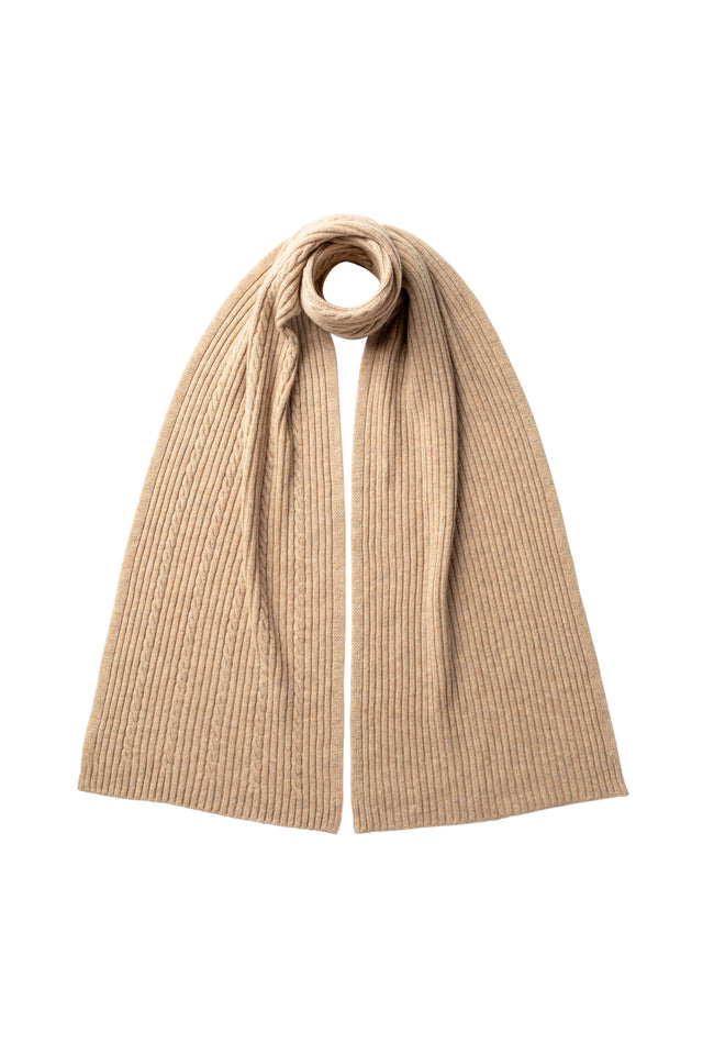Cable & Rib Natural Cashmere Scarf