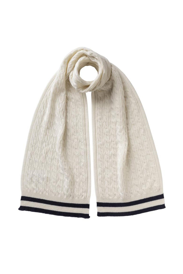 Knitted Cable Stripe White & Navy Scarf