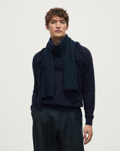 Fringed Cashmere Dark Navy Scarf