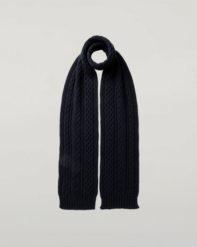 Aran Cable Dark Navy Cashmere Scarf