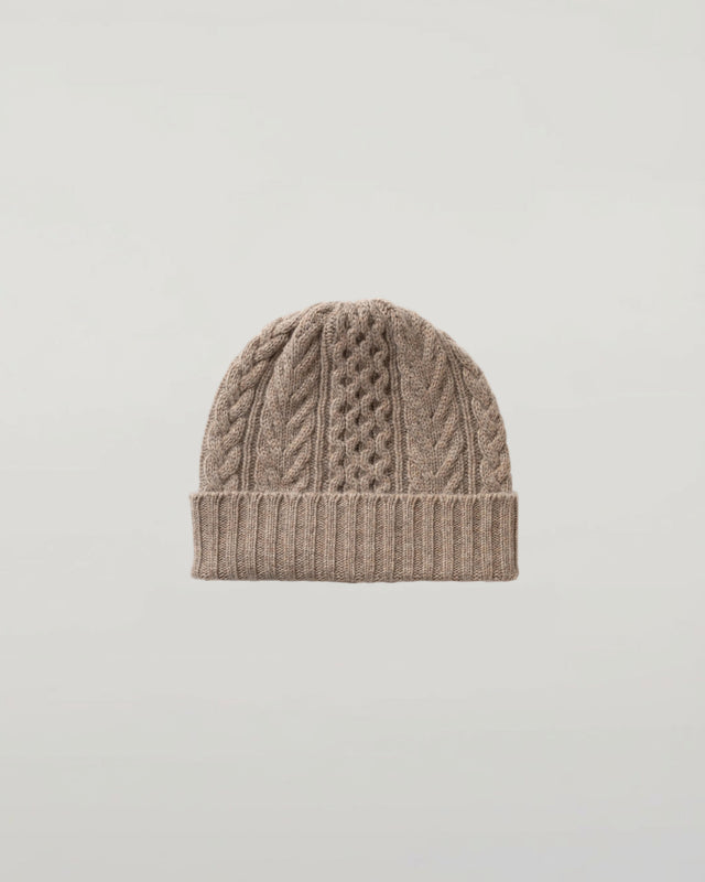 Aran Cable Brown Cashmere Beanie