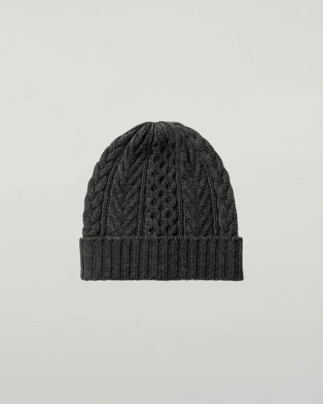 Aran Cable Charcoal Cashmere Beanie