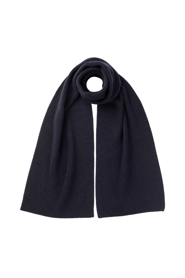 Ribbed Dark Navy Cashmere Scarf