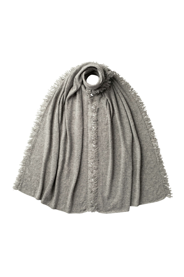 Fringed Gauzy Light Grey Cashmere Stole