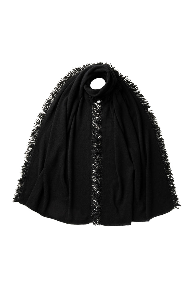 Fringed Gauzy Black Cashmere Stole