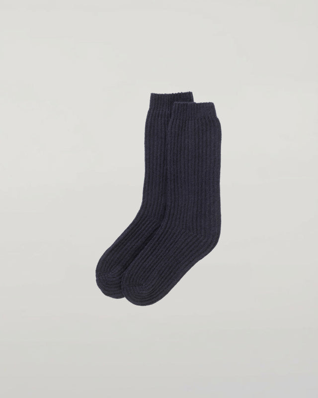 Luxe Ribbed Dark Navy Cashmere Socks