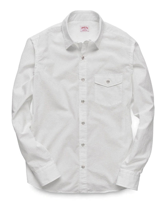 Harris Seersucker Pearl Snap (White)
