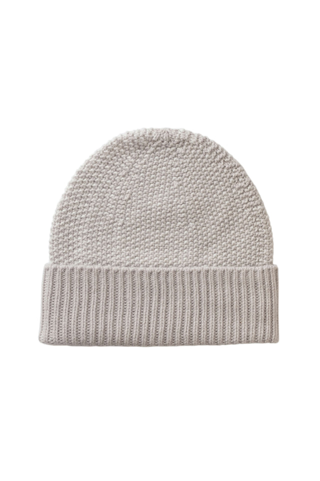 Seed Stitch Cashmere White Beanie
