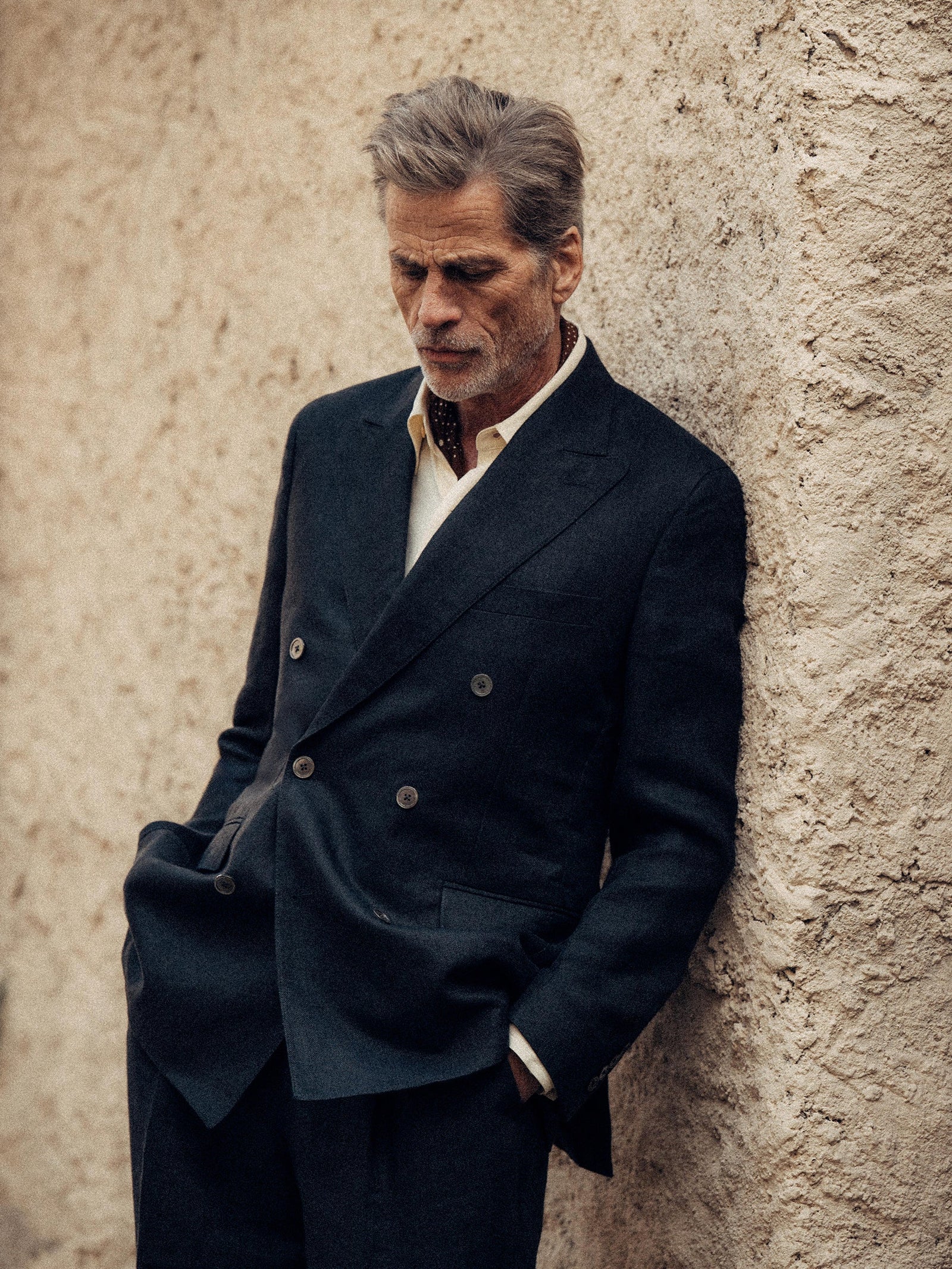 Linen Herringbone Hollywood Double Breasted Jacket