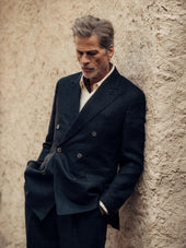 Black Charcoal Linen Herringbone Hollywood Double Breasted Jacket