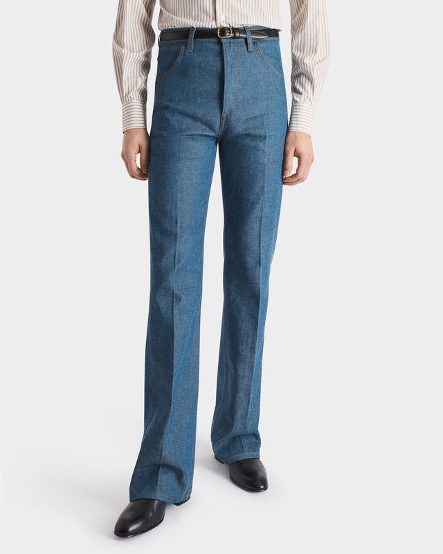 JEAN ÉVASÉ EN DENIM DE COTON - INDIGO GREENCAST