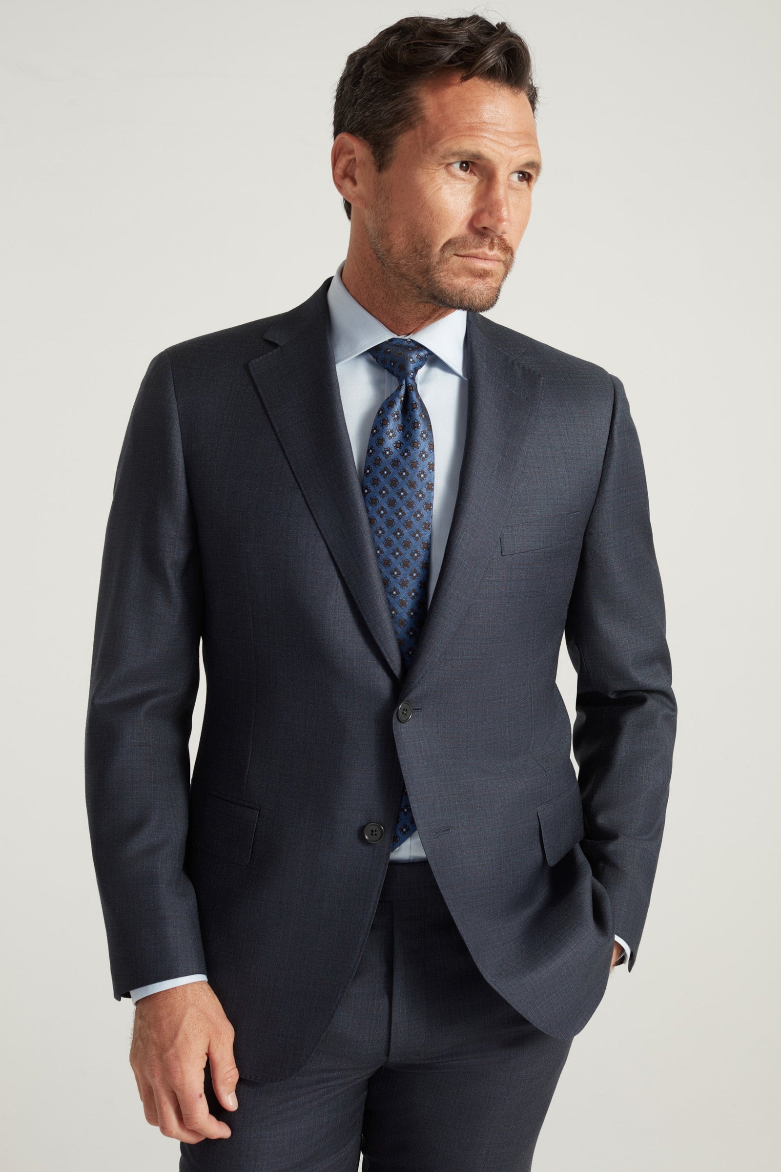 Dark Blue Super 130 S Wool Sharkskin Suit