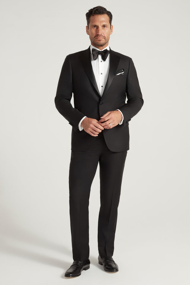Black Notch Lapel Satin Honey Way Super 150's Wool Tuxedo