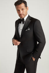 Black Notch Lapel Satin Honey Way Super 150's Wool Tuxedo