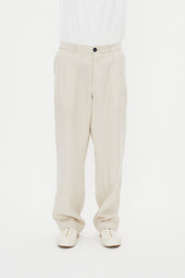SUNE 31-67-1 | Classic Pleated Trousers | Nature Linen