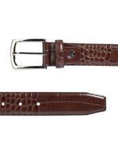 Brown Crocodile Embossed Leather Belt