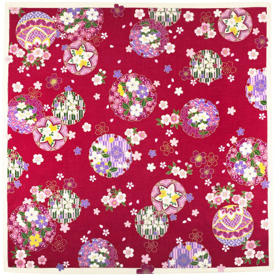 Kimono Motif Cotton Handkerchief Cherry