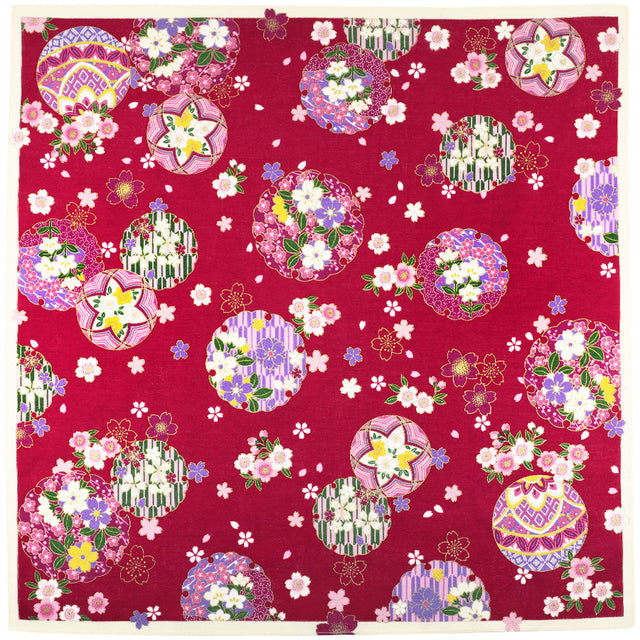 Kimono Motif Cotton Handkerchief - Cherry