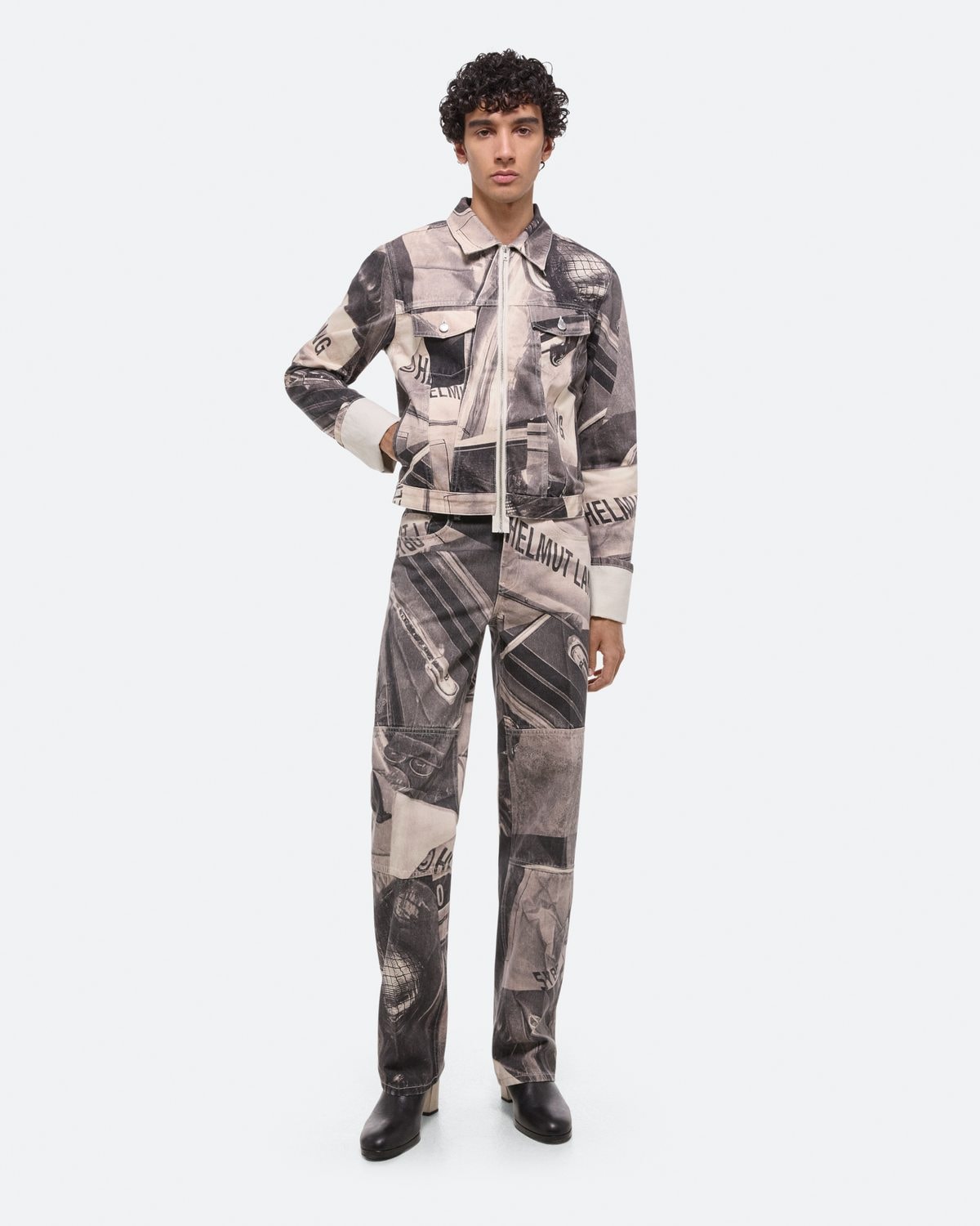 Cuffed Printed Denim Trucker Jacket
