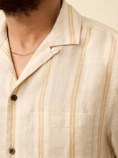 Short-Sleeve Laguna Linen Camp Shirt - Oak Island Stripe