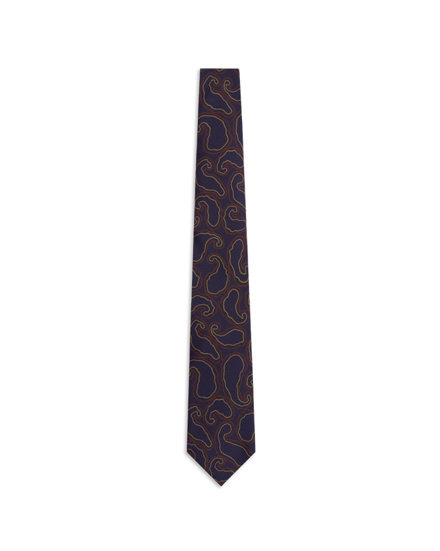 Hand Drawn Paisley Tie - Navy