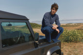 Harley of Scotland Mens Seamless Saddle Shoulder Shetland Sweater - Denim Blue