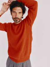 Harley of Scotland Mens Seamless Saddle Shoulder Shetland Sweater - Flame Orange