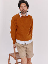 Harley of Scotland Mens Seamless Saddle Shoulder Shetland Sweater - Amber (Vintage Orange)
