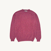 Harley of Scotland Mens Seamless Saddle Shoulder Shetland Sweater - Zinnia Magenta