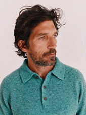 Harley of Scotland Mens Shetland Eton Collar Sweater - Marble Gemstone Blue