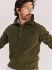 Harley of Scotland Mens Shetland Eton Collar Sweater - Pineshadow Green