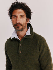 Harley of Scotland Mens Shetland Eton Collar Sweater - Pineshadow Green