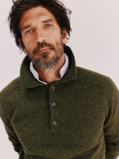Harley of Scotland Mens Shetland Eton Collar Sweater - Pineshadow Green