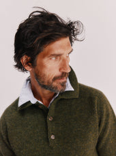 Harley of Scotland Mens Shetland Eton Collar Sweater - Pineshadow Green