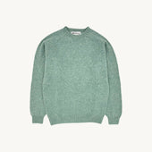 Harley of Scotland Seamless Saddle Shoulder Men's Shetland Sweater - Opal (Fauna Green)