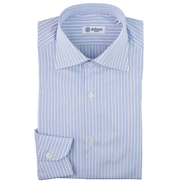 Poplin Semi Spread Shirt - Light Blue - Ticking Stripe