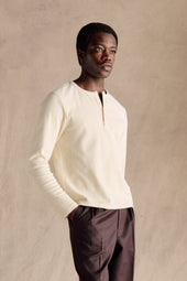 Ribbed Henley Shirt Beige