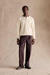 Ribbed Henley Shirt Beige