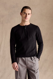 Ribbed Henley Shirt | Black
