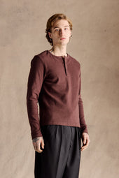Ribbed Henley Shirt Dark Brown