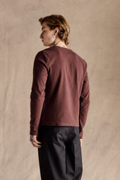 Ribbed Henley Shirt Dark Brown