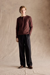 Ribbed Henley Shirt Dark Brown
