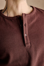 Ribbed Henley Shirt Dark Brown